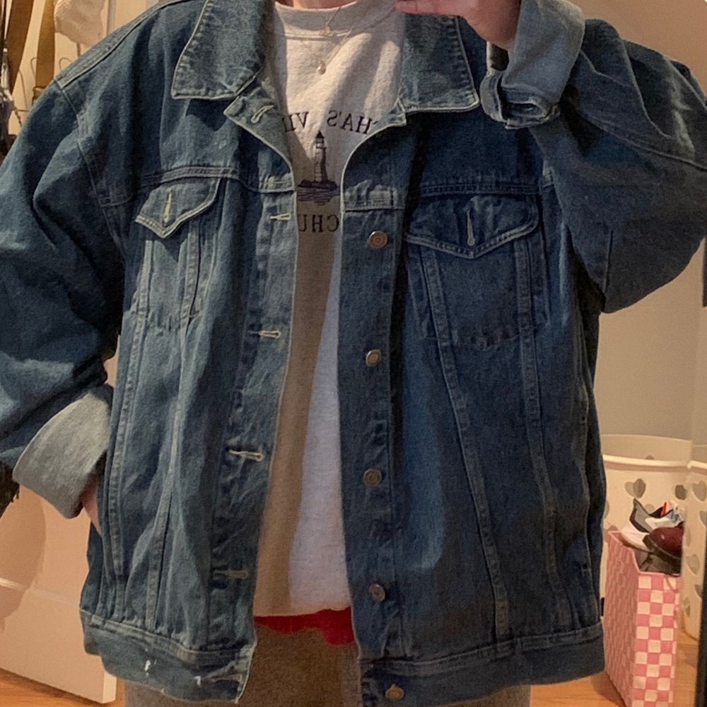 Oversized dark wash jean jacket